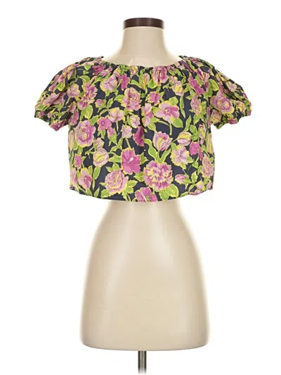 Pre-owned Mds Stripes Short Sleeve Blouse In Pink