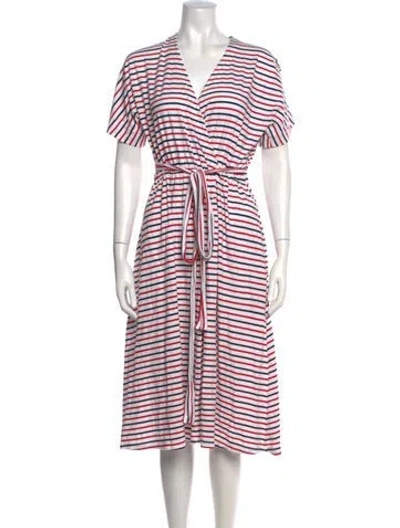 Pre-owned Mds Stripes Striped Midi Length Dress In White