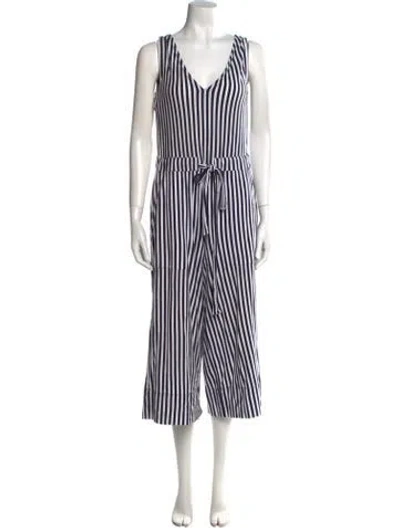Pre-owned Mds Stripes Striped V-neck Jumpsuit In Black