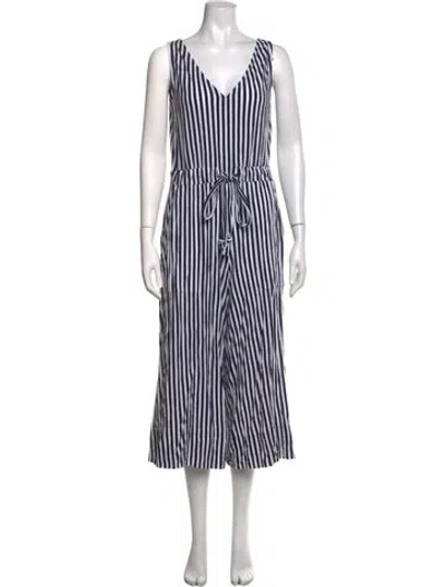 Pre-owned Mds Stripes Striped V-neck Jumpsuit In Black