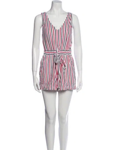 Pre-owned Mds Stripes Striped V-neck Romper In Red