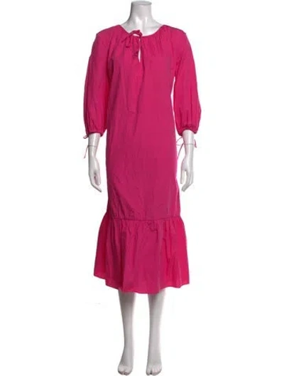 Pre-owned Mds Stripes Tie Neck Midi Length Dress In Pink
