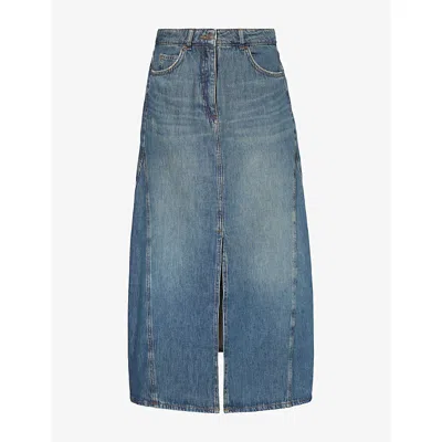 Me And Em And Em Womens A-line Maxi Cotton Denim Skirt Authentic Dark Wash