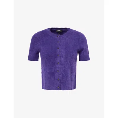 Me And Em And Em Womens Brushed Short-sleeves Cashmere Cardigan Amethyst In Purple