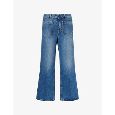 Me And Em And Em Womens Authentic Mid Blue W Cropped Kick-flare Denim Jeans