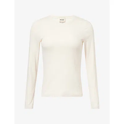 Me And Em And Em Womens Autumn Ivory Slim-fit Ribbed Cotton-blend Top