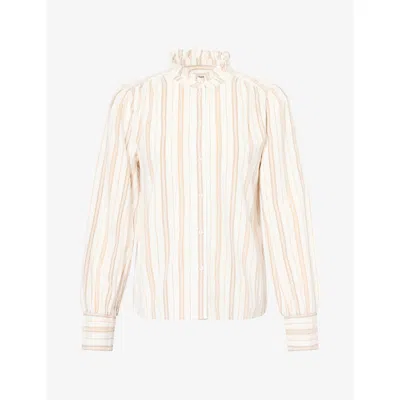 Me And Em And Em Womens Babycord Stripe Cotton Blouse Cream/pecan Brown