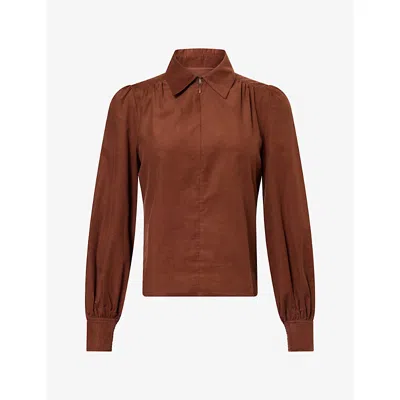 Me And Em And Em Womens Baby-cord Zip-up Cotton Blouse Deep Pecan Brown