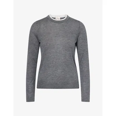 Me And Em And Em Womens Barely There Contrast Trim Merino Wool And Cashmere Jumper Mid Grey Melange/sof