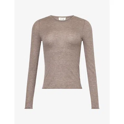 Me And Em And Em Womens Barely There Merino And Cashmere Top Heather Brown
