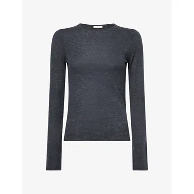 Me And Em And Em Womens Barely There Merino-wool And Cashmere-blend Top Charcoal Melange
