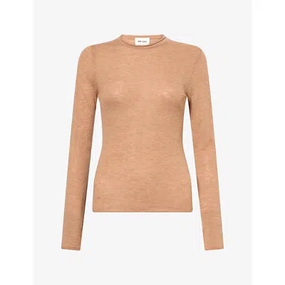 Me And Em And Em Womens Barely There Merino-wool And Cashmere-blend Top Dark Camel Melange