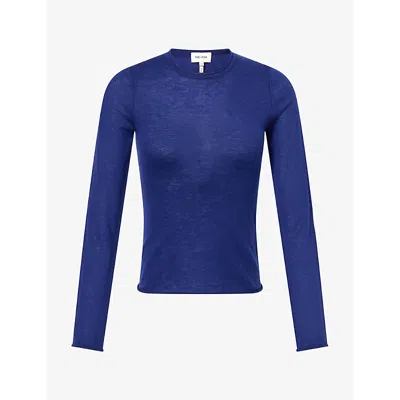 Me And Em And Em Womens Barely There Merino-wool And Cashmere-blend Top Jewel Blue