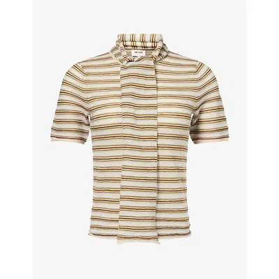 Me And Em And Em Womens Barely There Striped Merino-wool And Cashmere Top Oatmeal Multi