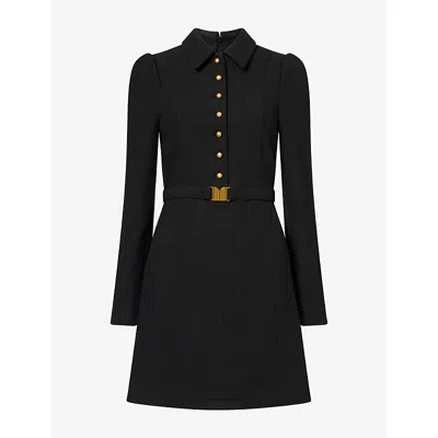Me And Em And Em Womens Belted Textured Woven Mini Dress Black