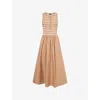 Me And Em And Em Womens Biscuit Soft White Stripped Button-front Cotton-blend Maxi Dress In Biscuit Soft White