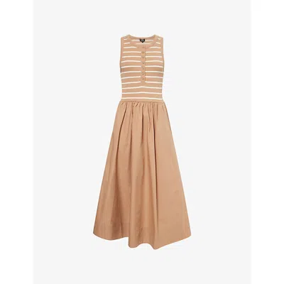 Me And Em And Em Womens Biscuit Soft White Stripped Button-front Cotton-blend Maxi Dress