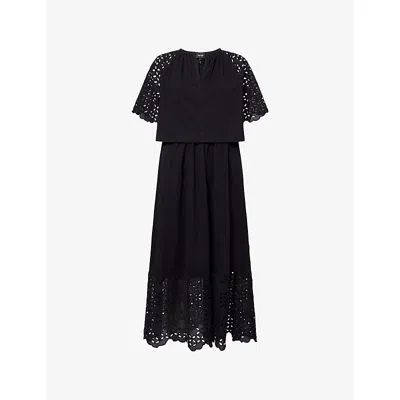 Me And Em And Em Womens Black 2-in-1 Broderie Anglaise Cotton Maxi Dress