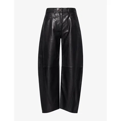 Me And Em And Em Womens Black Brown Barrel-leg Leather Trousers