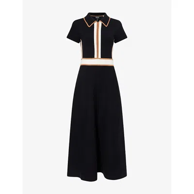 Me And Em And Em Womens Black Collared Contrast-stripe Merino Wool-blend Maxi Dress