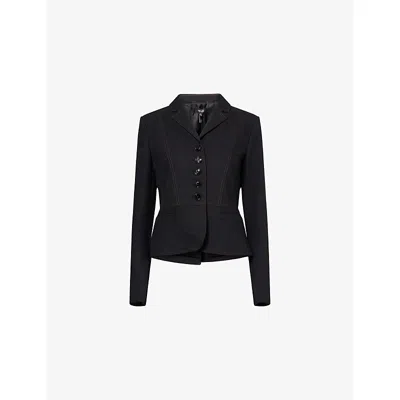 Me And Em And Em Womens Black Contrast-stitch Fitted Woven Blazer