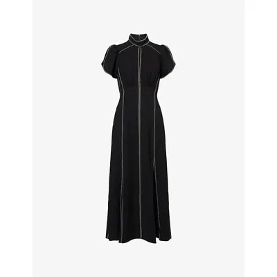 Me And Em Womens  Contrast-stitch High-neck Woven Midi Dress In Black
