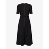 Me And Em And Em Womens Black Contrast Topstitching Belted Woven Midi Dress In Black