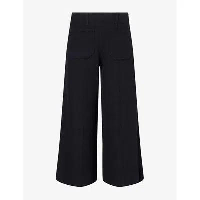 Me And Em And Em Womens Black Cropped Wide-leg Twill Trousers