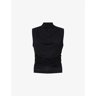 Me And Em And Em Womens Black Draped Sleeveless Stretch-jersey Top