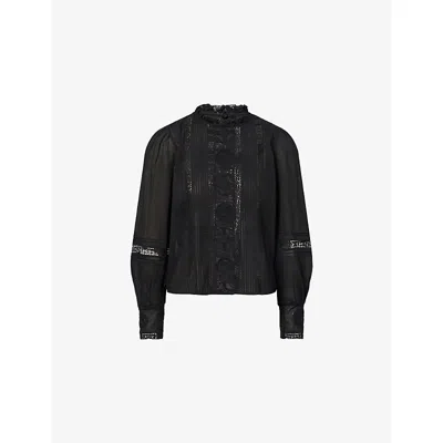 Me And Em Womens  Embroidered High-neck Cotton Blouse In Black