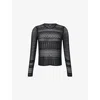 Me And Em Womens  Long-sleeve Open-knit Top In Black
