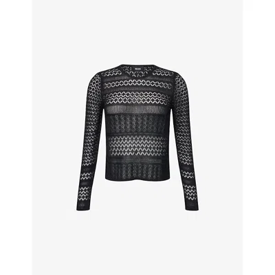 Me And Em Womens  Long-sleeve Open-knit Top In Black