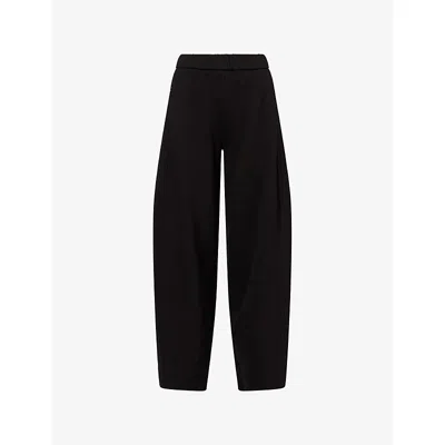 Me And Em And Em Womens Black Luxe Travel Barrel-leg Stretch-woven Trousers
