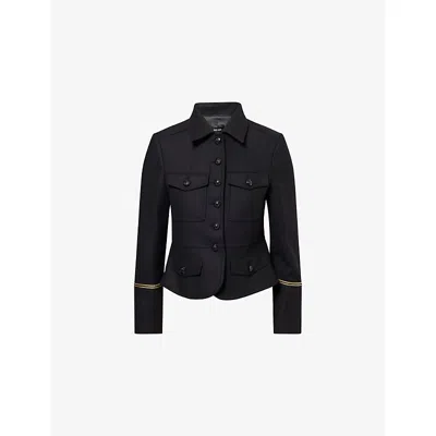 Me And Em And Em Womens Black Military Slim-fit Wool-blend Jacket