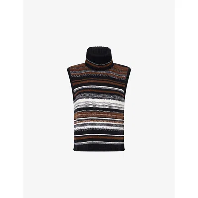 Me And Em And Em Womens Black Multi Striped Snood Wool-blend Vest
