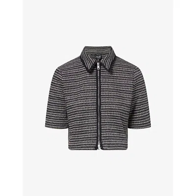 Me And Em Womens  Striped Zip-front Tweed Top In Multi