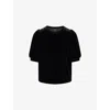 Me And Em Womens  Puff-sleeve Velour Top In Black