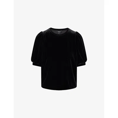 Me And Em Womens  Puff-sleeve Velour Top In Black
