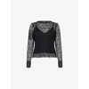 Me And Em And Em Womens Black Round-neck Long-sleeve Lace Top In Black