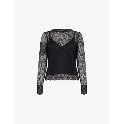 Me And Em And Em Womens Black Round-neck Long-sleeve Lace Top