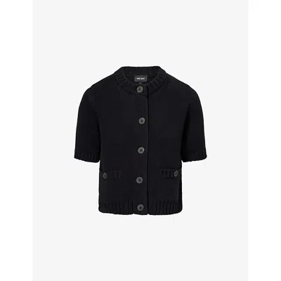 Me And Em And Em Womens Black Round-neck Short-sleeve Cotton Cardigan