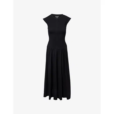 Me And Em Womens  Slub Smock Bodice Cotton-jersey Maxi Dress In Black