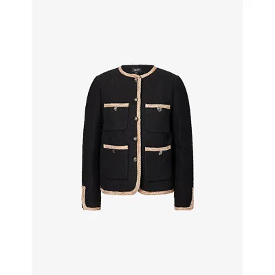 Me And Em And Em Womens Black Straight-fit Statement-trims Cotton Jacket