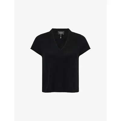 Me And Em And Em Womens Black V-neck Cap-sleeves Cashmere Top
