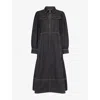 Me And Em And Em Womens Black Wash Classic-collar Zip-front Denim Midi Dress In Black