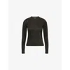 Me And Em And Em Womens Black/gold Long-sleeve Metallic-knit Stretch-jersey Top In Black