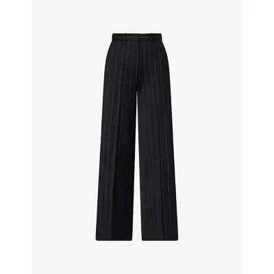 Me And Em Womens  Metallic Pinstripe Straight-leg Woven Trousers In Black