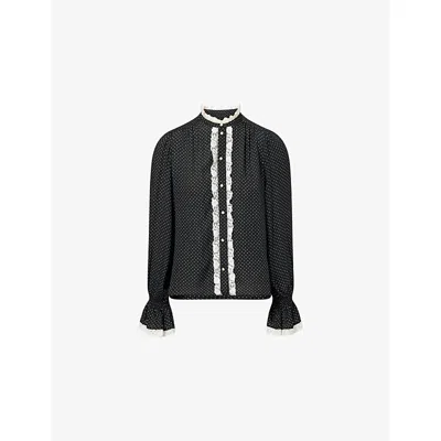 Me And Em And Em Womens Black/light Cream Micro Polka-dot Lace Woven Blouse