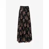 Me And Em And Em Womens Black/multi Autumn Floral-embroidery Woven Maxi Skirt In Black