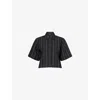 Me And Em And Em Womens Black/stone Pinstripe Cropped Woven Shirt In Multi